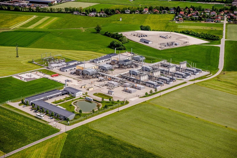 Storage facility Haidach from above surronded by green fields